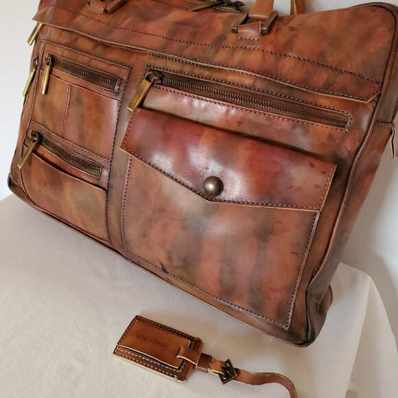 D&G leather briefcase laptop bag vintage painted dyed camo brown green gray blac - Picture 5 of 15